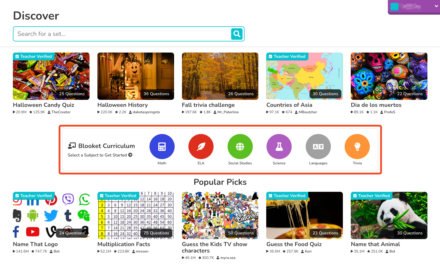 Blooket Curriculum Discover