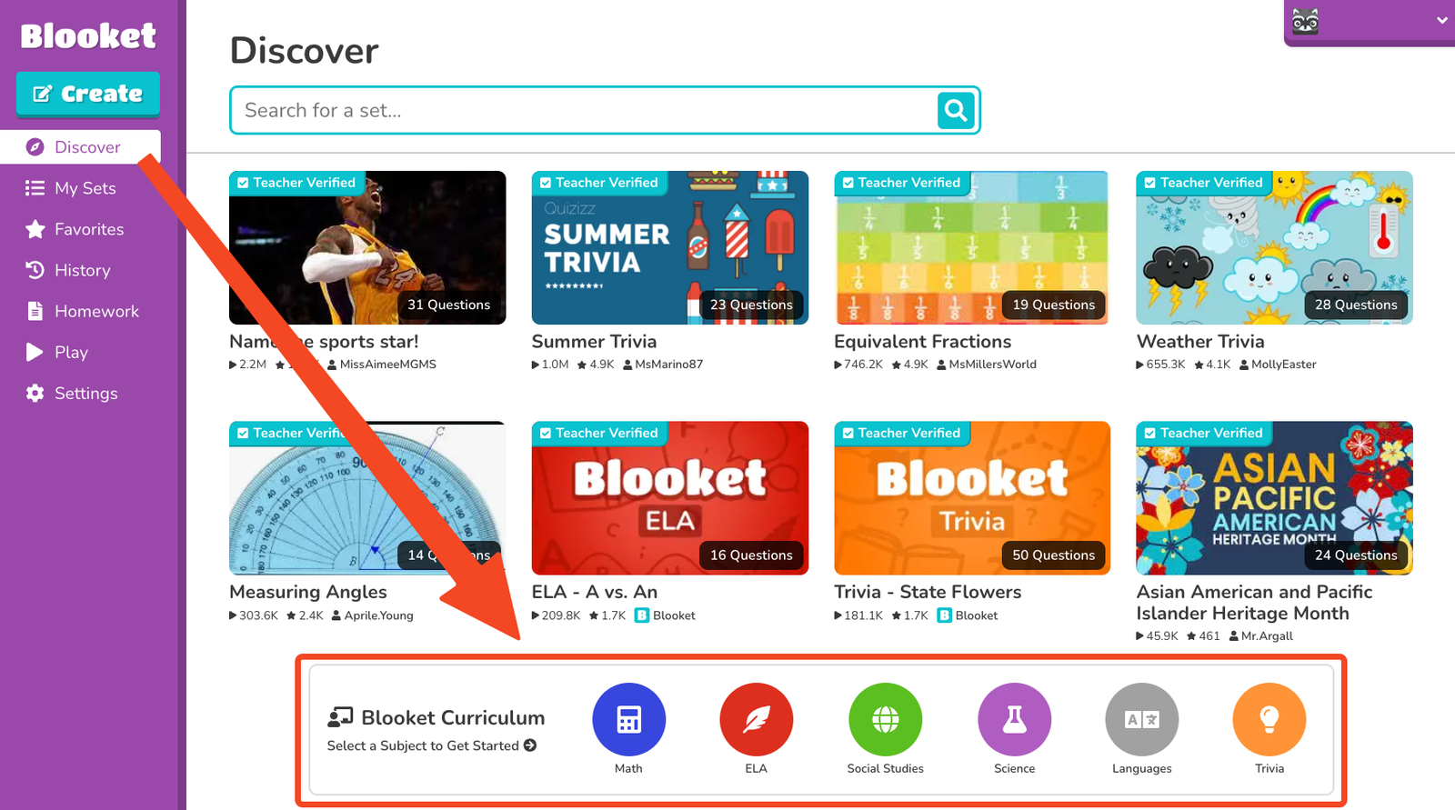 Blooket Curriculum Section