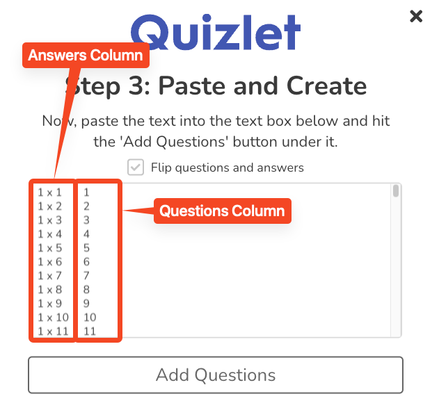Question Answer Columns