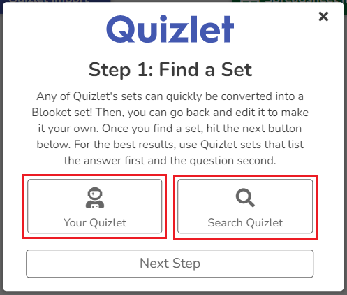 Select Your Quizlet Set