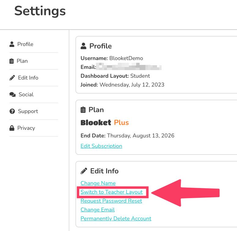 Switch to Teacher Account