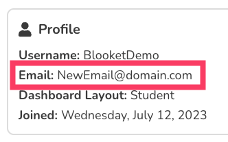 new email address in the Profile section