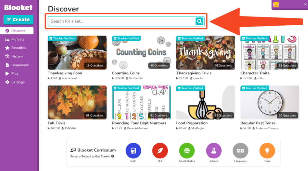 Blooket Discover Dashboard